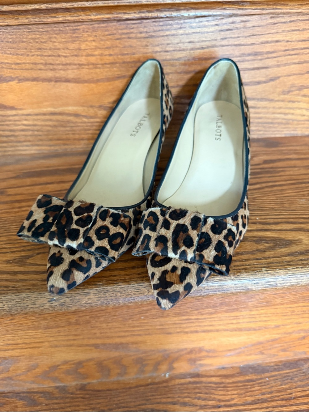 Talbots Leopard-Print Pointed Toe Bow Flats in Brown and Black